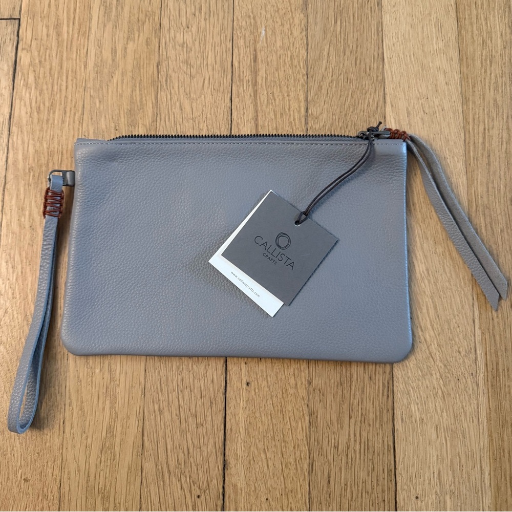 Callista Designs Slim Pochette In Grey Grained Leather